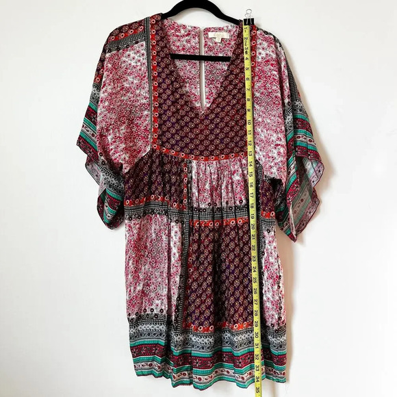 Dani Collection Patchwork Boho Tunic Blouse Small Cottagecore Floral Deep V Neck - Picture 7 of 10